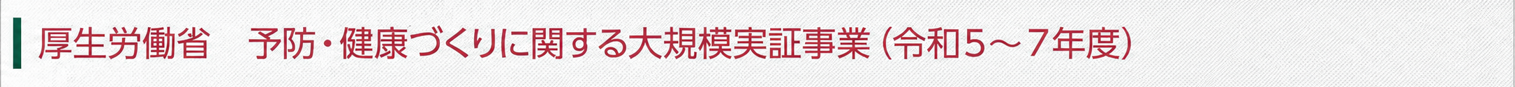 厚生労働省 予防・健康づくりに関する大規模実証事業(令和5~7年度) 厚生労働省 予防・健康づくりに関する大規模実証事業(令和5~7年度)